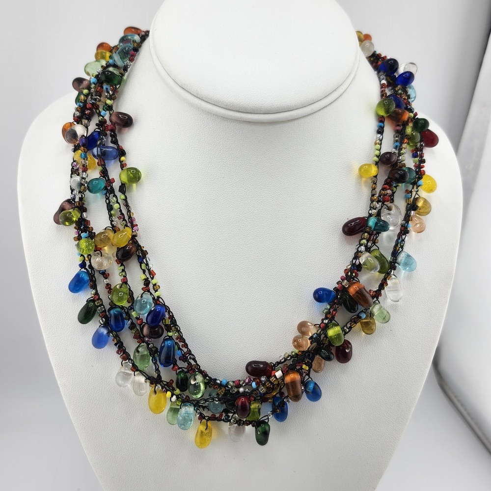 ZAD Multi Strand Multi‎ Color Glass Beaded Choker Necklace